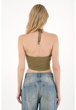 Tennis Camiseta Crop Cuello Halter Verde Para Mujer