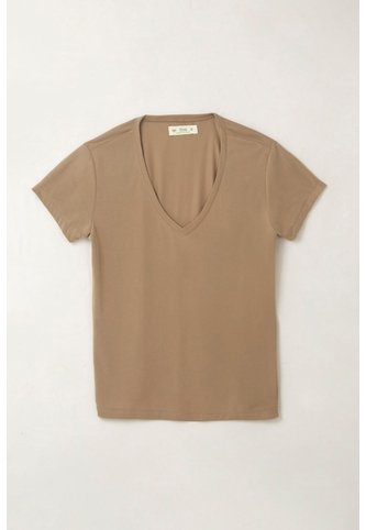 Tennis Camiseta Con Cuello En V Café Con Acabado Liso Para Mujer Tennis