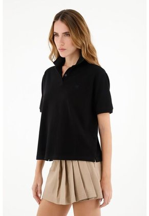 Tennis Camiseta Negra Tipo Polo Para Mujer