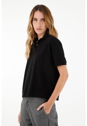 Tennis Camiseta Negra Tipo Polo Para Mujer
