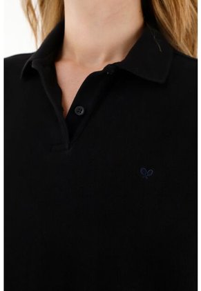 Tennis Camiseta Negra Tipo Polo Para Mujer