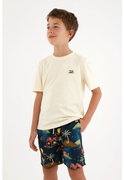 Camiseta Amarilla Básica Con Estampado De Pizza Para Niño