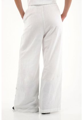 Tennis Pantalón Wide Leg Blanco Con Bordado En Bota Para Mujer