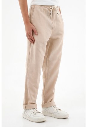 Pantalón Recto Con Pretina Elástica Café Para Niño