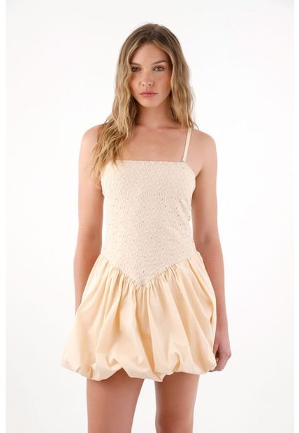 Vestido Corto De Escote Recto Crudo Para Mujer