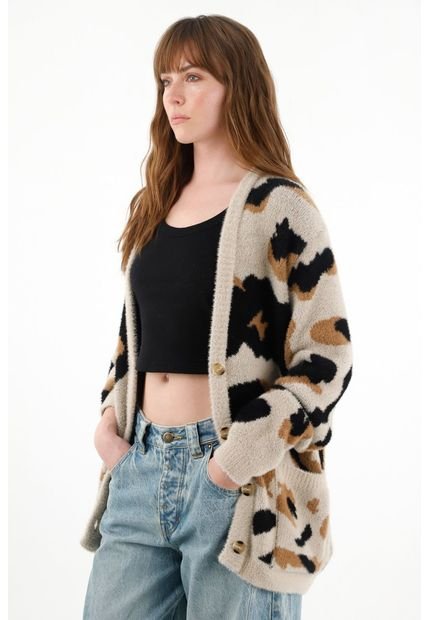 Buzo Afelpado Oversize De Animal Print Para Mujer