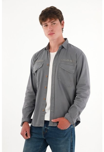 Tennis Camisa Con Bolsillos De Tapa Gris Para Hombre
