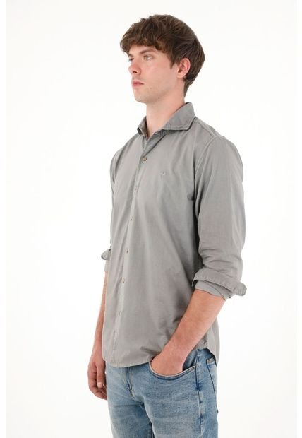 Camisa Manga Larga Gris Para Hombre