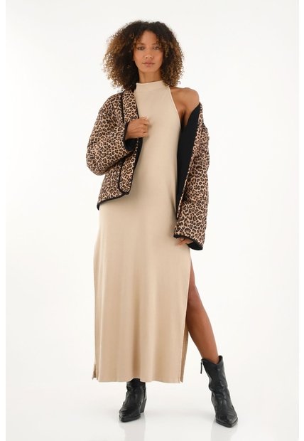 Vestido Crudo Largo Con Aberturas En Costados Para Mujer