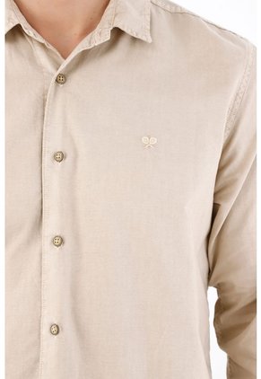 Tennis Camisa Regular Fit Con Logo Bordado En Algodón Beige Para Hombre