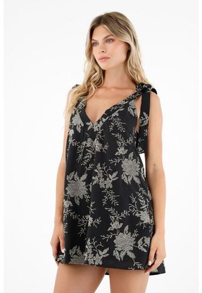 Tennis Vestido Negro Con Detalles Bordados Para Mujer