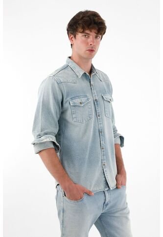 Tennis Camisa En Denim Con Bolsillos Azul Para Hombre Tennis