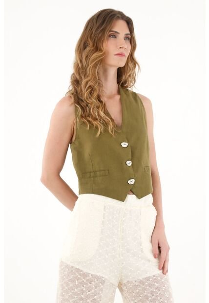 Chaleco Verde Con Botones Para Mujer