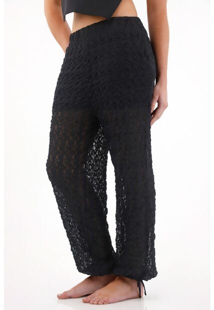 Tennis Pantalón Jogger Con Tiras Que Anudan Negro Para Mujer