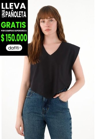 Tennis Camisa Manga Sisa Escote En V Negra Para Mujer Tennis