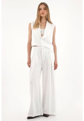 Tennis Pantalón Wide Leg Tipo Sastre Blanco Para Mujer