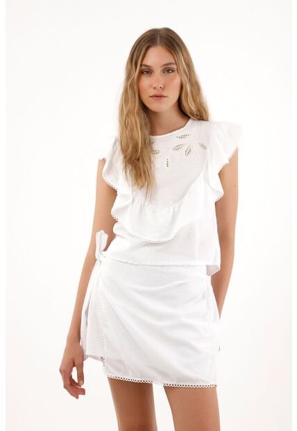 Tennis Camisa Manga Sisa Con Bolero Y Bordado Blanca Para Mujer