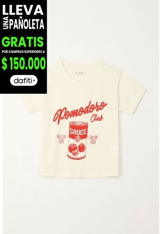 Camiseta Básica Estampada Crudo Para Niña Tennis