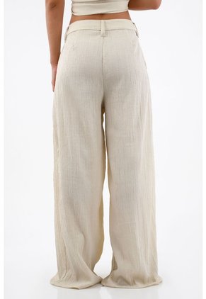 Tennis Pantalón Para Mujer De Poliéster Beige Wide Leg Con Textura Arrugada