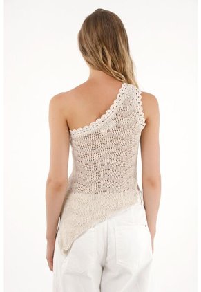 Tennis Camiseta Crudo Con Apariencia Tejida Para Mujer