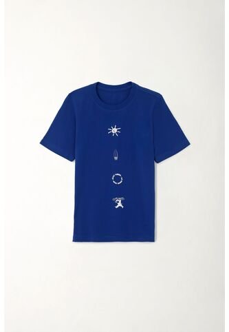 Camiseta Básica Estampada Azul Para Niño Tennis