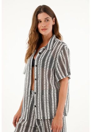 Camisa Negra Tipo Bowling Para Mujer