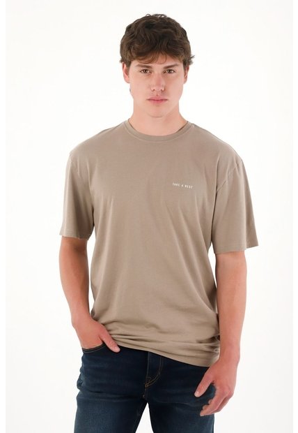 Tennis Camiseta Básica Estampada En Espalda Café Para Hombre