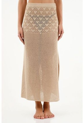 Falda Café Con Mix De Tejidos Para Mujer