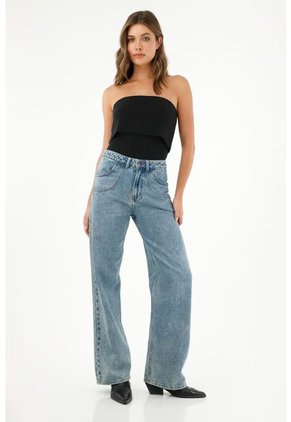 Tennis Camiseta Strapless Negra Con Escote Elástico Para Mujer