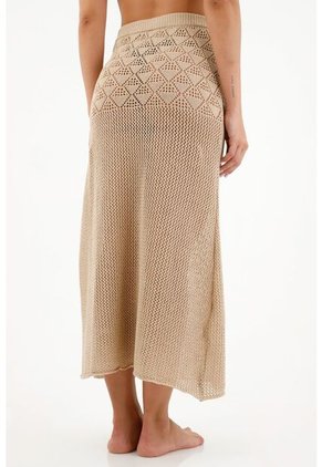 Falda Café Con Mix De Tejidos Para Mujer