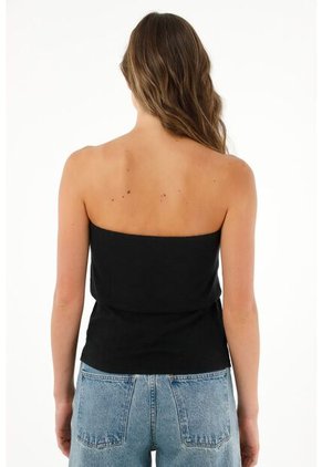 Tennis Camiseta Strapless Negra Con Escote Elástico Para Mujer