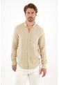 Camisa En 100% Lino Manga Larga Verde Para Hombre de Tennis