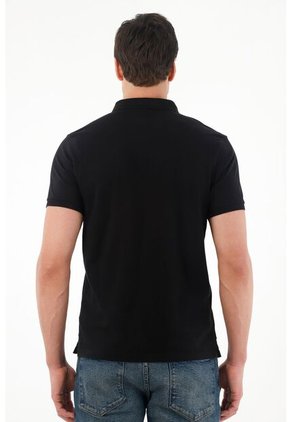 Tennis Polo Negra Cuello Tejido Para Hombre
