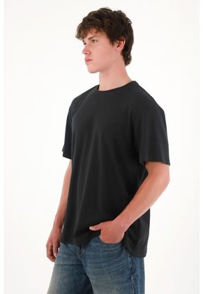 Tennis Camiseta Básica De Tela Con Textura Negra Para Hombre