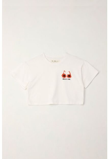 Camiseta Manga Corta Con Mini Print Crudo Para Niña