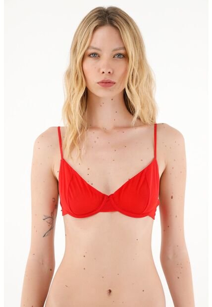 Tennis Top Rojo Con Varilla Semitransparente Para Mujer