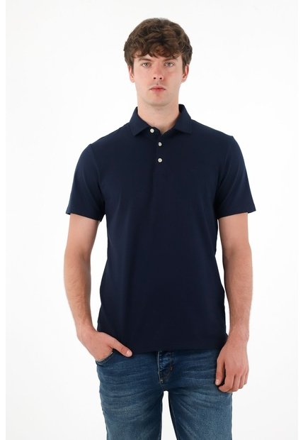 Polo Con Raqueta Bordada Azul Para Hombre