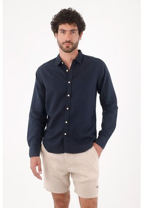 Tennis Camisa Para Hombre De Lino Marino Relajada Con Botones Claros