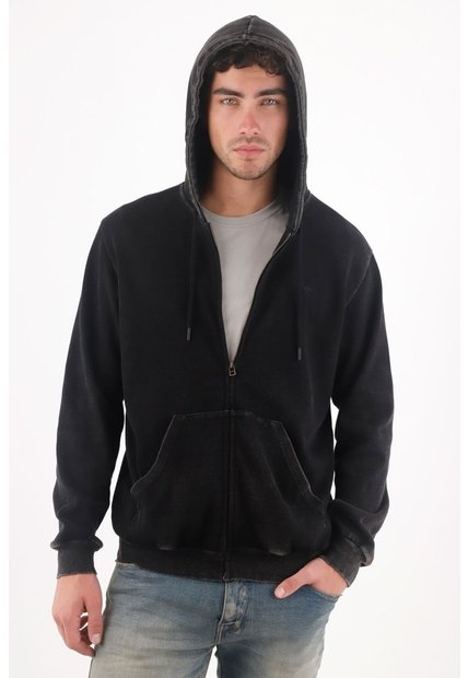 Tennis Buzo Regular Fit Con Efecto Lavado En Algodón Negro Para Hombre