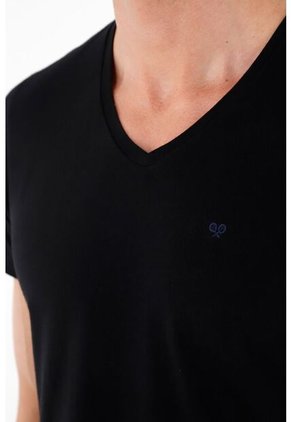 Tennis Camiseta Negra Cuello En V Para Hombre