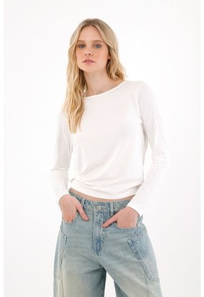 Camiseta En Tejido Liviano Con Escote En Espalda Crudo Para Mujer
