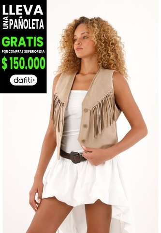 Chaleco En Suede Con Flecos Y Ovejero Para Mujer Tennis