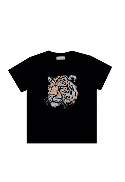 Camiseta Negra Con Estampado De Tigre Para Mujer