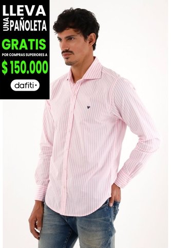 Camisa Rosada Manga Larga Con Diseño A Rayas Para Hombre Tennis