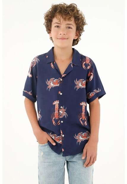 Camisa Tipo Bowling Morada Para Niño