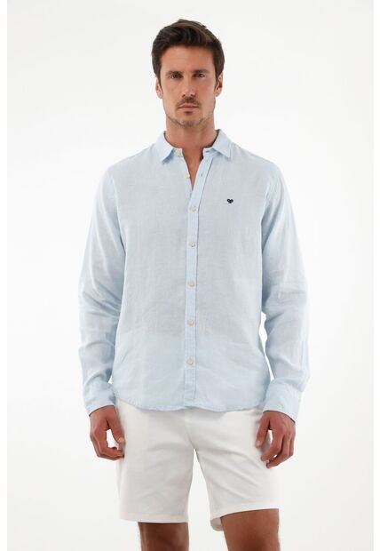 Tennis Camisa Azul En Lino Para Hombre