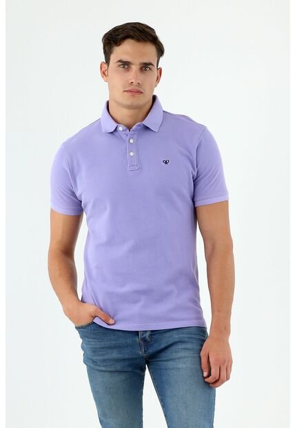 Camiseta Polo Lila Con Bordado Para Hombre