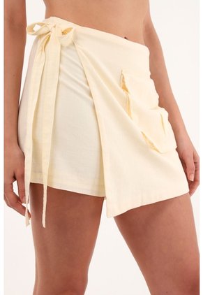 Falda Short Crudo De Apariencia Lino Para Mujer