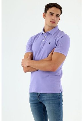 Camiseta Polo Lila Con Bordado Para Hombre