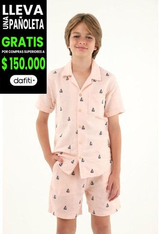 Camisa Tipo Bowling Rosada Con Bordado De Veleros Para Niño Tennis